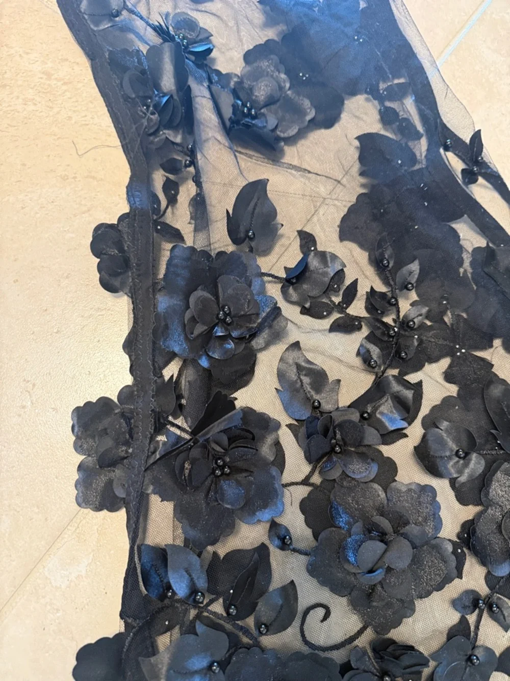 Embellished Black Sheer Floral Wide-Leg Pants - Picture 2 of 2